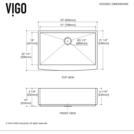 A large image of the Vigo VG3320C Vigo-VG3320C-Dimensions