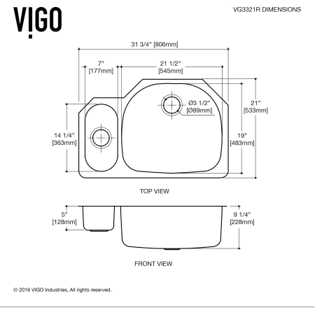 A large image of the Vigo VG3321RK1 Vigo-VG3321RK1-Dimensions