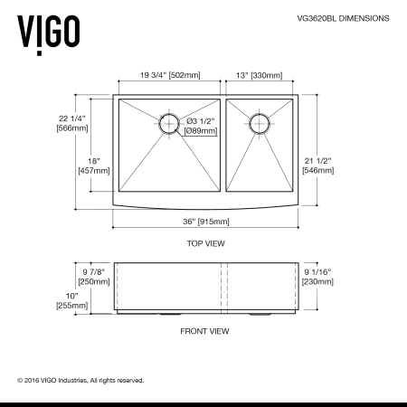 A large image of the Vigo VG3620BLK1 Vigo-VG3620BLK1-Line Drawing