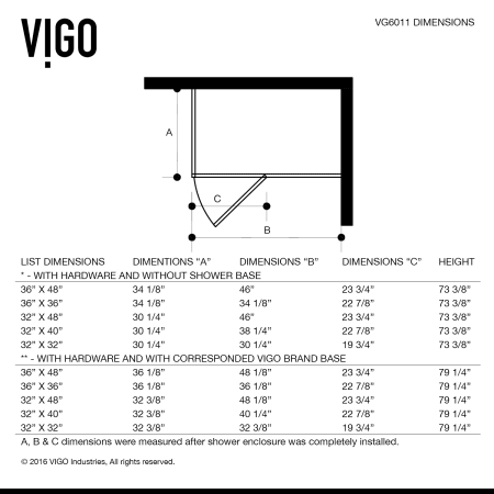 A large image of the Vigo VG6011363 Vigo-VG6011363-Dimensions