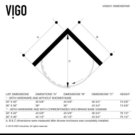 A large image of the Vigo VG603136WL Vigo-VG603136WL-Dimensions