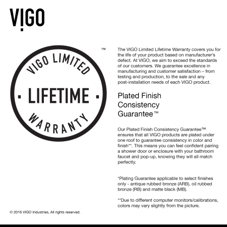 A large image of the Vigo VG606142W Vigo-VG606142W-Warranty Infographic