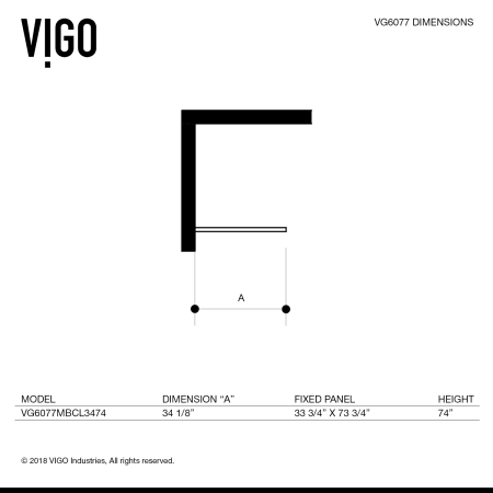 A large image of the Vigo VG60773474 Dimensions
