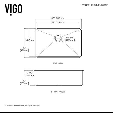 A large image of the Vigo VGR3019CK1 Vigo-VGR3019CK1-Line Drawing