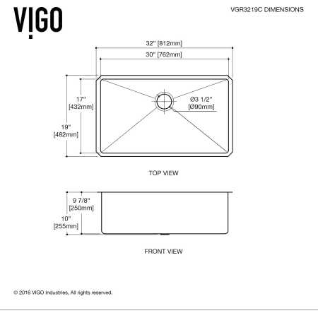 A large image of the Vigo VGR3219C Vigo-VGR3219C-Dimensions