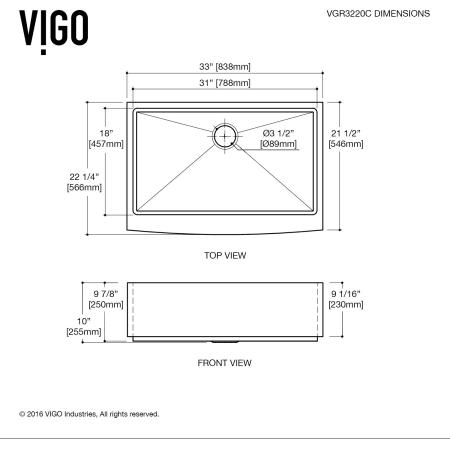A large image of the Vigo VGR3320C Vigo-VGR3320C-Dimensions