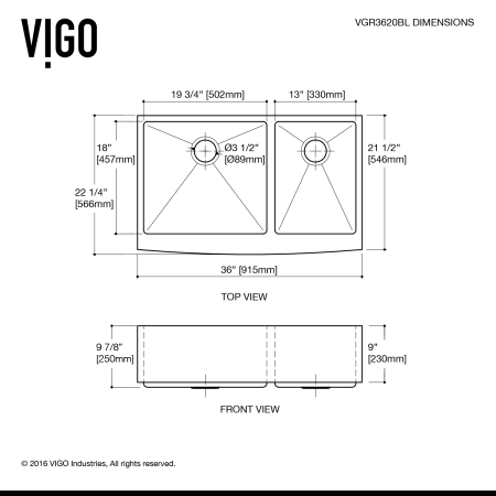A large image of the Vigo VGR3620BLK1 Vigo-VGR3620BLK1-Line Drawing