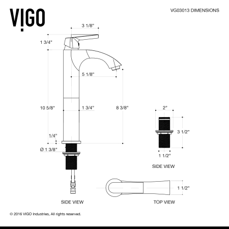 A large image of the Vigo VGT1651 Faucet Sizing
