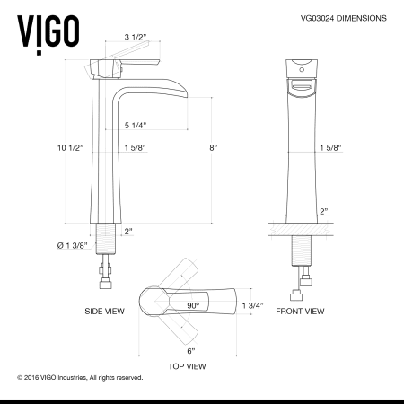 A large image of the Vigo VGT1702 Faucet Sizing