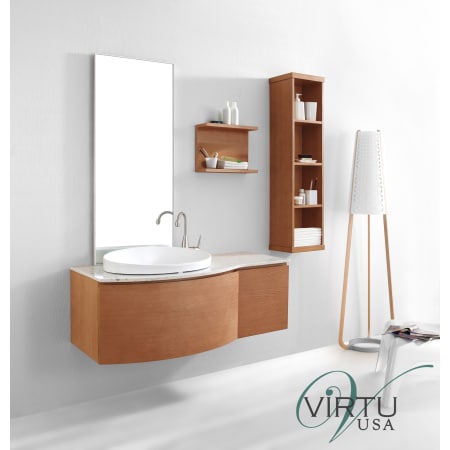 A large image of the Virtu USA ES-1048 Chestnut / Artificial Arabescato Marble Top