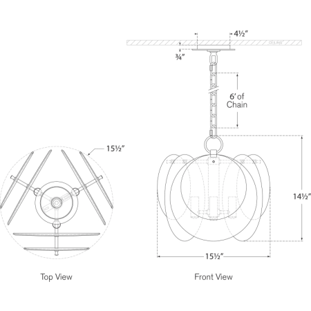 A large image of the Visual Comfort ARN5453 ARM5453 Line Drawing