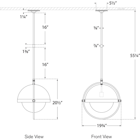 A large image of the Visual Comfort TOB5747 TOB5747 Line Drawing