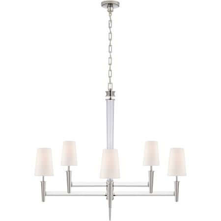 Visual Comfort Tob 5943pn L Polished Nickel Crystal Lyra 42 Two Tier Chandelier With Linen Shades By Thomas O Brien Lightingshowplace Com Two Tier Chandelier With Linen Shades, Visual Comfort Chandelier With Shades