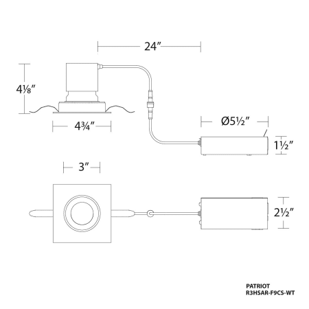 A large image of the WAC Lighting R3HSAR-F9CS Line Drawing