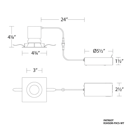 A large image of the WAC Lighting R3HSDR-F9CS Line Drawing