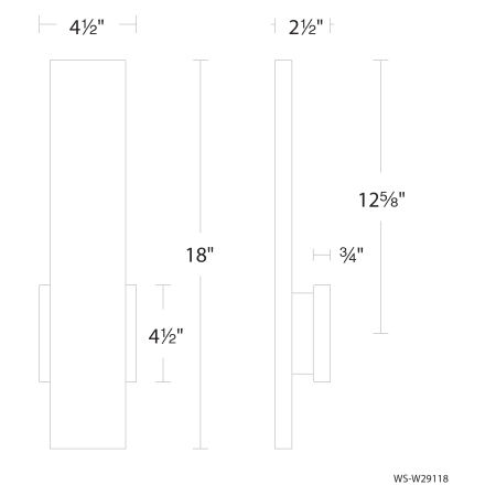 A large image of the WAC Lighting WS-W29118-40 Line Drawing