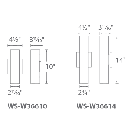 A large image of the WAC Lighting WS-W36610 Line Drawing