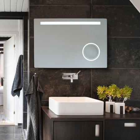 A large image of the WarmlyYours MR-3624H-JUD Judy Mirror Lifestyle Dark Bathroom