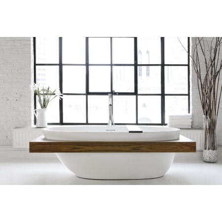 A large image of the WETSTYLE BBE01-L-NT-S Apollo White Dual / Brushed Nickel Drain Trim / Walnut Natural Shelf