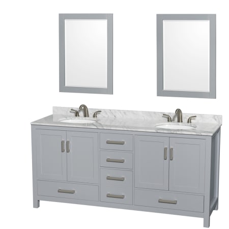 A large image of the Wyndham Collection WCS141472DUNOM24 Gray / White Carrara Marble Top / Brushed Chrome Hardware
