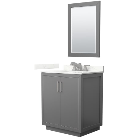 A large image of the Wyndham Collection WCF111130S-QTZ-US3M24 Dark Gray / Giotto Quartz Top / Brushed Nickel Hardware