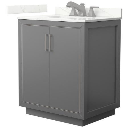 A large image of the Wyndham Collection WCF111130S-QTZ-US3MXX Dark Gray / Giotto Quartz Top / Brushed Nickel Hardware