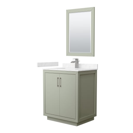 A large image of the Wyndham Collection WCF1111-30S-VCA-M24 Light Green / Carrara Cultured Marble Top / Brushed Nickel Hardware