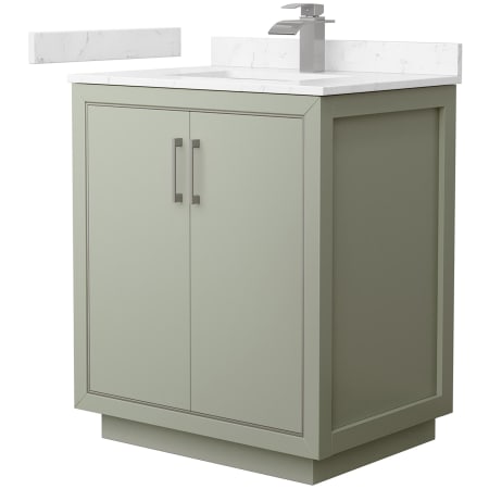 A large image of the Wyndham Collection WCF1111-30S-VCA-MXX Light Green / Carrara Cultured Marble Top / Brushed Nickel Hardware