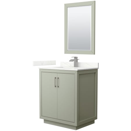 A large image of the Wyndham Collection WCF111130S-QTZ-UNSM24 Light Green / Giotto Quartz Top / Brushed Nickel Hardware