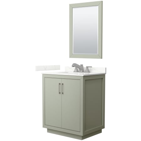 A large image of the Wyndham Collection WCF111130S-QTZ-US3M24 Light Green / Giotto Quartz Top / Brushed Nickel Hardware