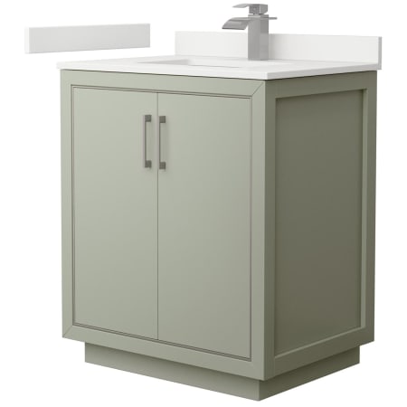 A large image of the Wyndham Collection WCF111130S-QTZ-UNSMXX Light Green / White Quartz Top / Brushed Nickel Hardware
