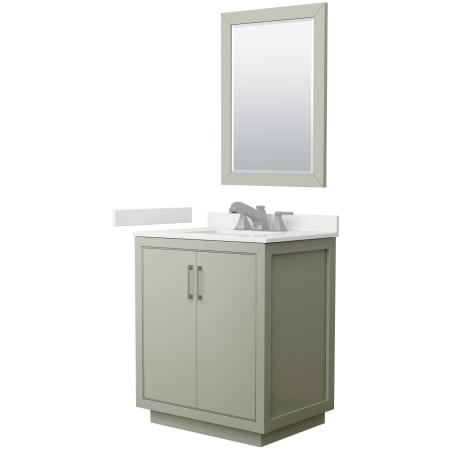 A large image of the Wyndham Collection WCF111130S-QTZ-US3M24 Light Green / White Quartz Top / Brushed Nickel Hardware