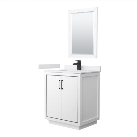 A large image of the Wyndham Collection WCF1111-30S-VCA-M24 White / White Cultured Marble Top / Matte Black Hardware