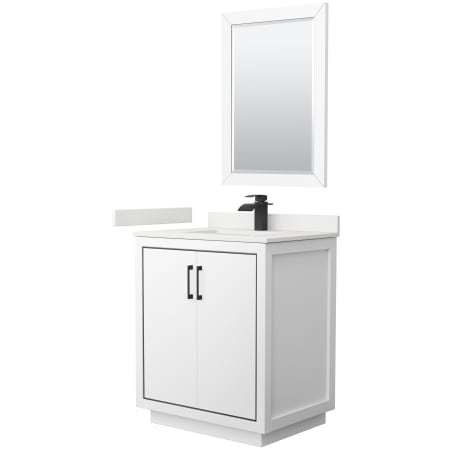 A large image of the Wyndham Collection WCF111130S-QTZ-UNSM24 White / White Quartz Top / Matte Black Hardware