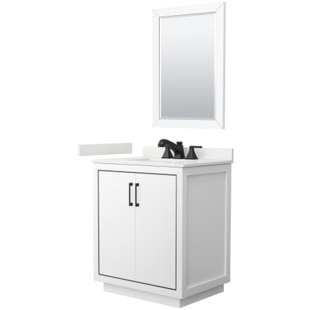 A large image of the Wyndham Collection WCF111130S-QTZ-US3M24 White / White Quartz Top / Matte Black Hardware