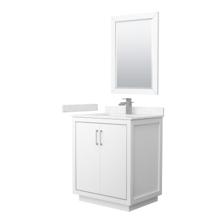 A large image of the Wyndham Collection WCF1111-30S-VCA-M24 White / Carrara Cultured Marble Top / Brushed Nickel Hardware
