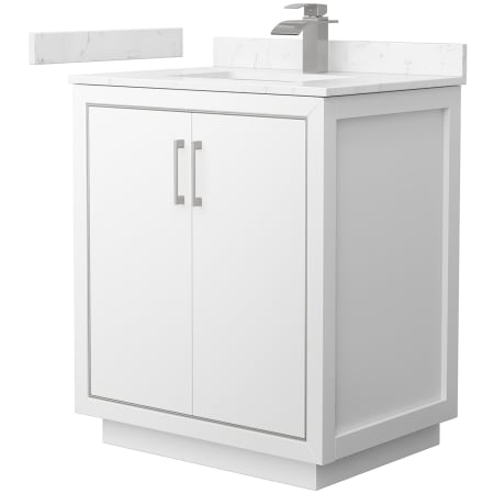 A large image of the Wyndham Collection WCF1111-30S-VCA-MXX White / Carrara Cultured Marble Top / Brushed Nickel Hardware