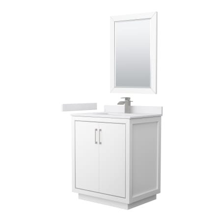A large image of the Wyndham Collection WCF1111-30S-VCA-M24 White / White Cultured Marble Top / Brushed Nickel Hardware