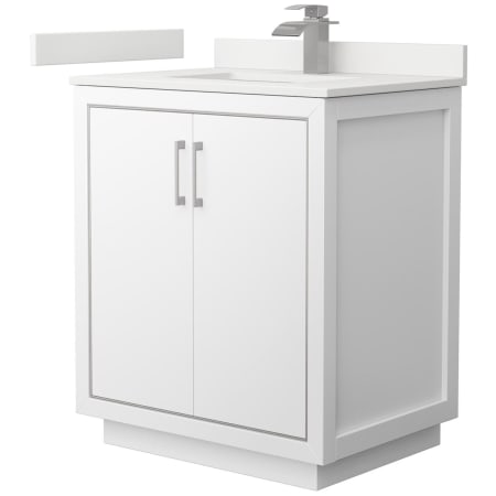 A large image of the Wyndham Collection WCF111130S-QTZ-UNSMXX White / White Quartz Top / Brushed Nickel Hardware