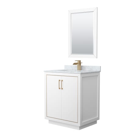 A large image of the Wyndham Collection WCF1111-30S-NAT-M24 White / Satin Bronze Hardware