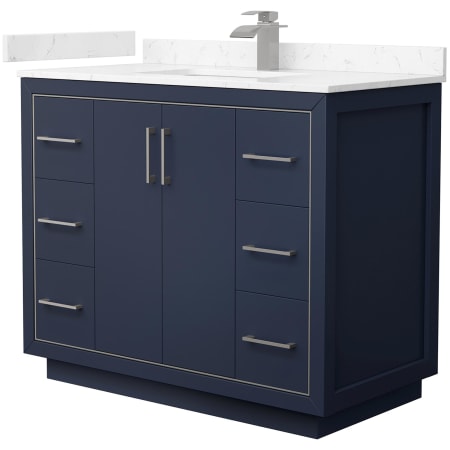 A large image of the Wyndham Collection WCF1111-42S-VCA-MXX Dark Blue / Carrara Cultured Marble Top / Brushed Nickel Hardware