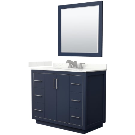 A large image of the Wyndham Collection WCF111142S-QTZ-US3M34 Dark Blue / Giotto Quartz Top / Brushed Nickel Hardware