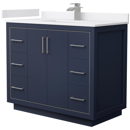 A large image of the Wyndham Collection WCF1111-42S-VCA-MXX Dark Blue / White Cultured Marble Top / Brushed Nickel Hardware