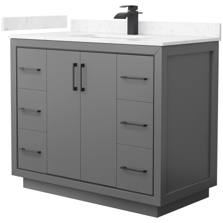 A large image of the Wyndham Collection WCF1111-42S-VCA-MXX Dark Gray / Carrara Cultured Marble Top / Matte Black Hardware