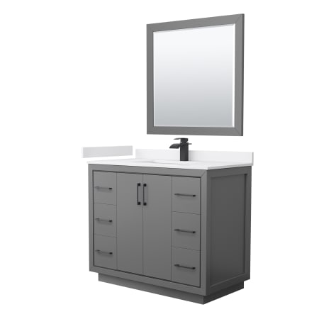 A large image of the Wyndham Collection WCF1111-42S-VCA-M34 Dark Gray / White Cultured Marble Top / Matte Black Hardware