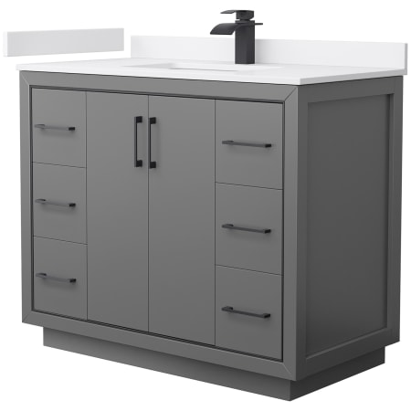A large image of the Wyndham Collection WCF1111-42S-VCA-MXX Dark Gray / White Cultured Marble Top / Matte Black Hardware