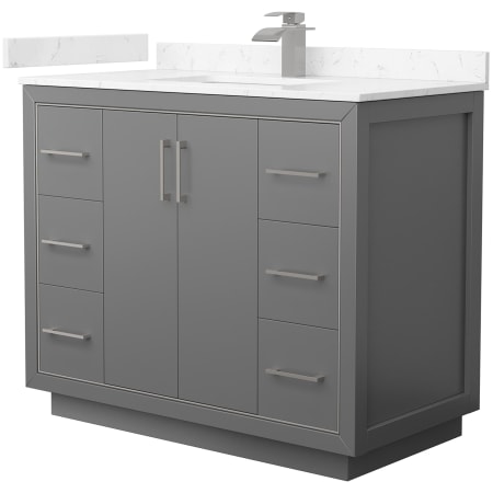 A large image of the Wyndham Collection WCF1111-42S-VCA-MXX Dark Gray / Carrara Cultured Marble Top / Brushed Nickel Hardware