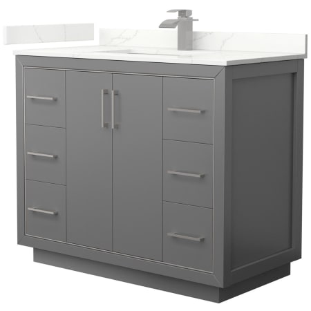 A large image of the Wyndham Collection WCF111142S-QTZ-UNSMXX Dark Gray / Giotto Quartz Top / Brushed Nickel Hardware