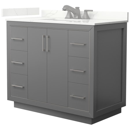 A large image of the Wyndham Collection WCF111142S-QTZ-US3MXX Dark Gray / Giotto Quartz Top / Brushed Nickel Hardware