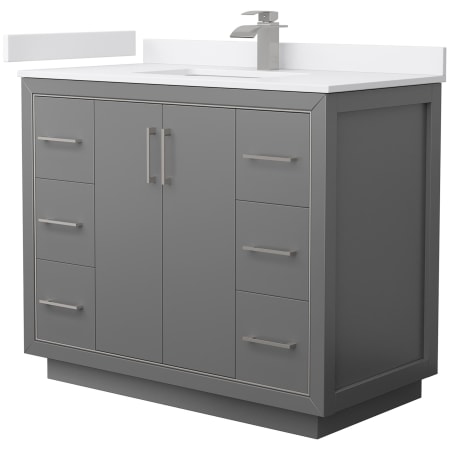 A large image of the Wyndham Collection WCF1111-42S-VCA-MXX Dark Gray / White Cultured Marble Top / Brushed Nickel Hardware